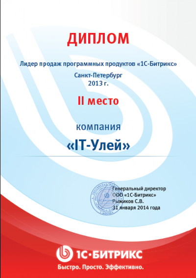 2-ое место по продажам 1С-Битрикс в Санкт-Петербурге